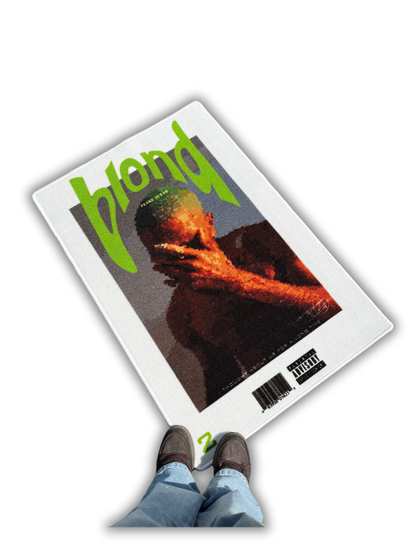 Blonde rug, person standing on edge (product photo)