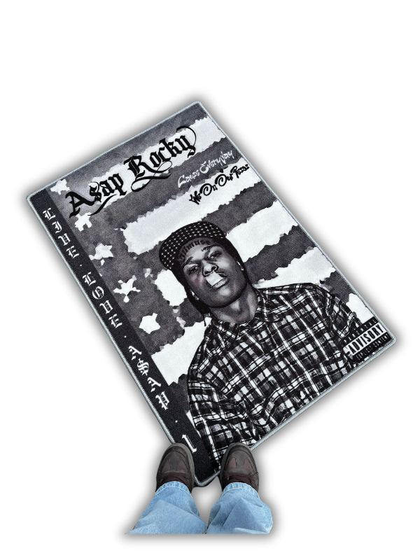 LIVE.LOVE.A$AP rug, person on edge (angled shot)